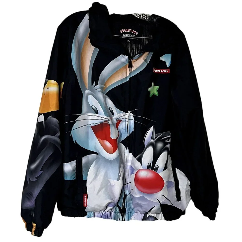 Members Only Looney Tunes Space Jam All Over Print Windbreaker Medium NWOT - Picture 1 of 16
